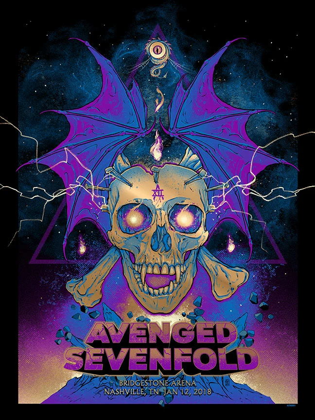 Avenged Sevenfold Nashville Gold Foil, by Vance Kelly, 2018