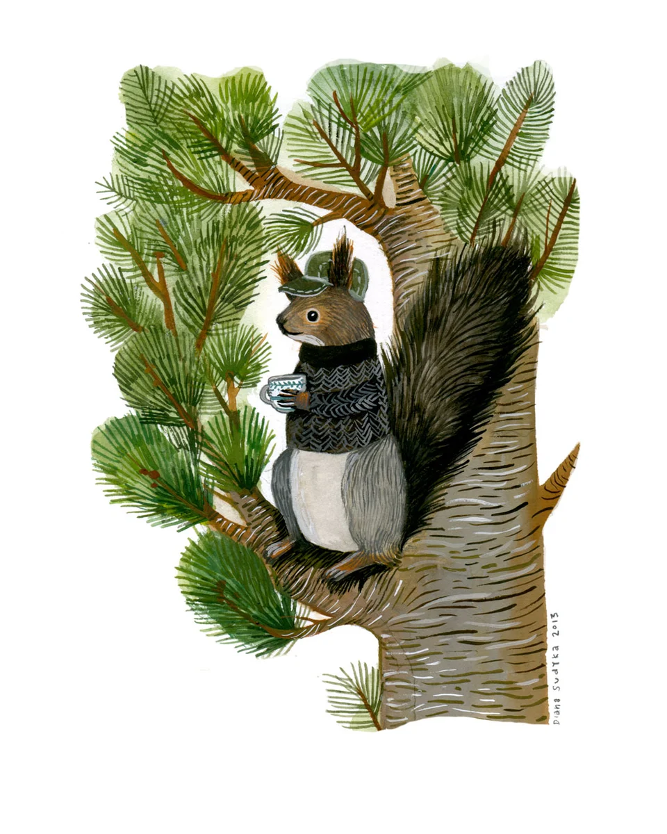 Siberian Squirrel and Cup of Tea, by Diana Sudyka