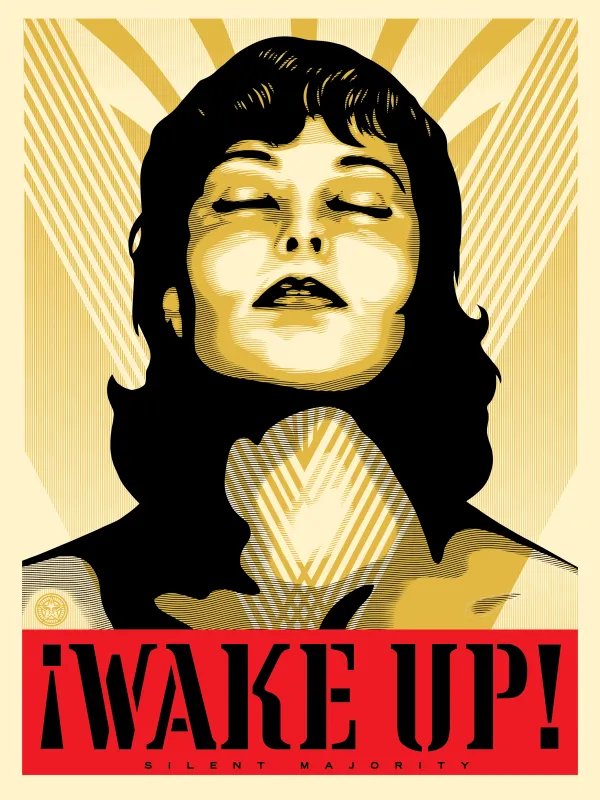 Wake Up! (cream), by Shepard Fairey, 2017