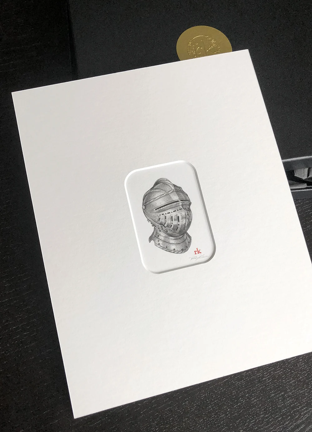 Miniature Helm Original Graphite Triptych, by Rory Kurtz thumbnail 2