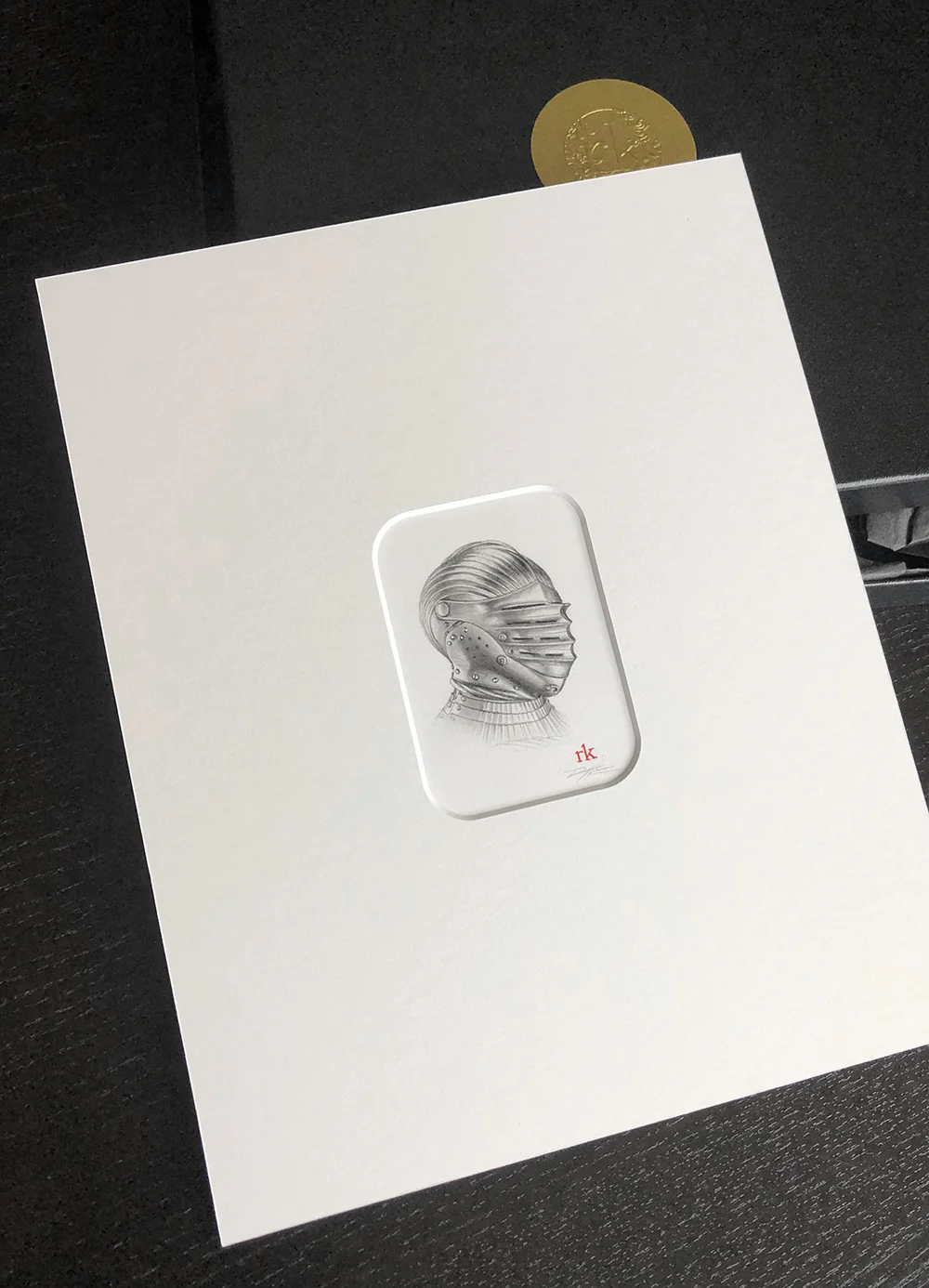 Miniature Helm Original Graphite Triptych, by Rory Kurtz thumbnail 3