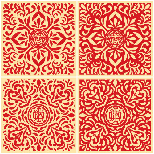 Japanese Fabric Pattern Set Red, by Shepard Fairey, 2009