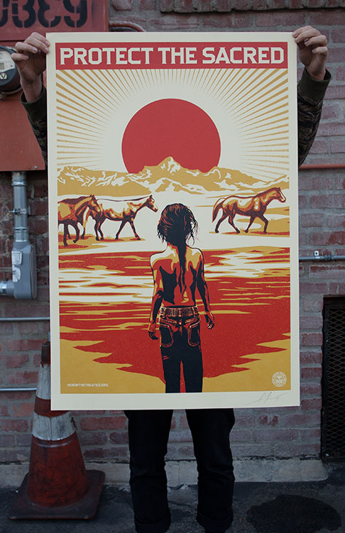 Protect The Sacred Offset Poster, by Shepard Fairey, Aaron Huey, 2015