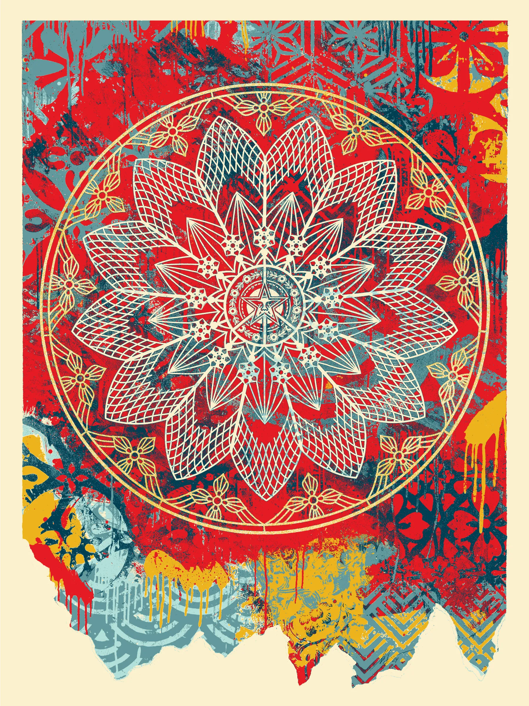 Collage Peace Mandala (red), by Shepard Fairey, 2024