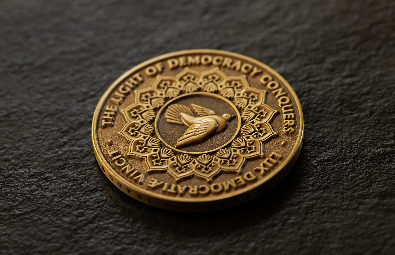 Antique Brass Coin, by Shepard Fairey, 2024