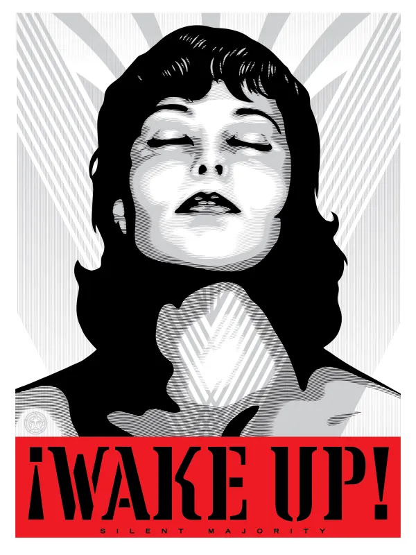 Wake Up! (white), by Shepard Fairey, 2017