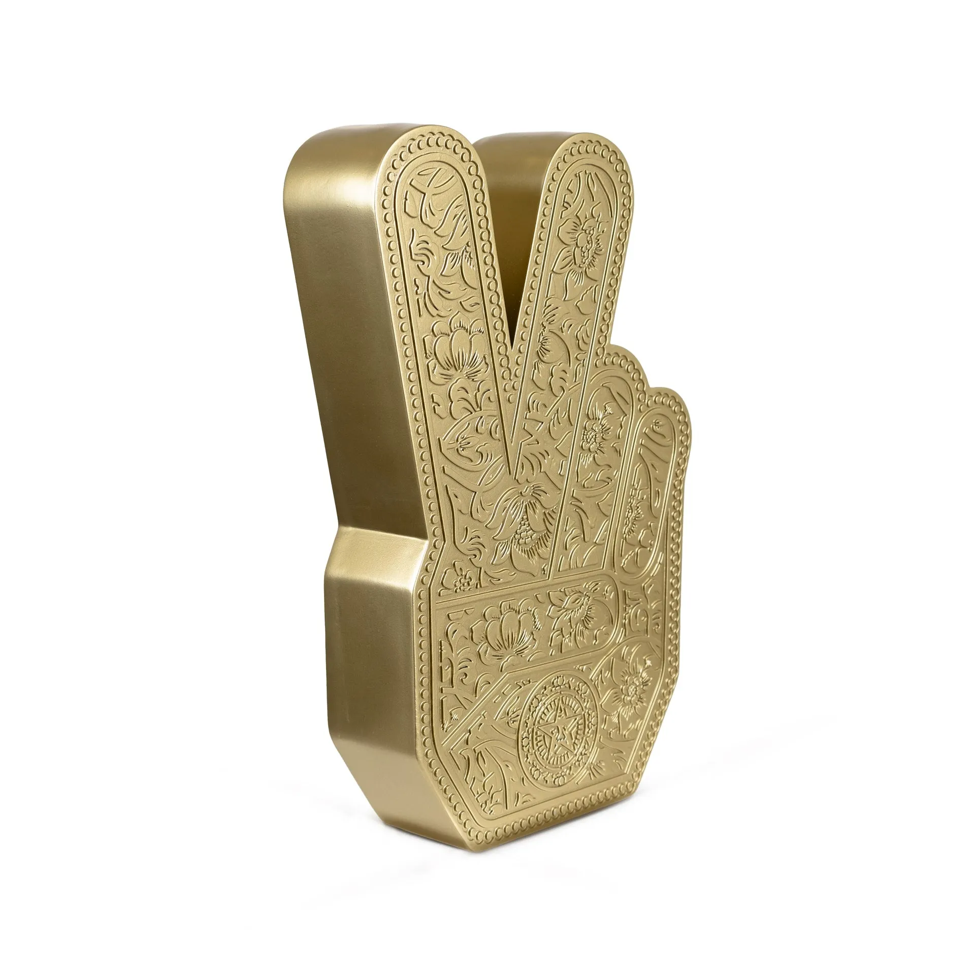 Obey Peace Fingers (gold) Collectible, by Shepard Fairey, 2024