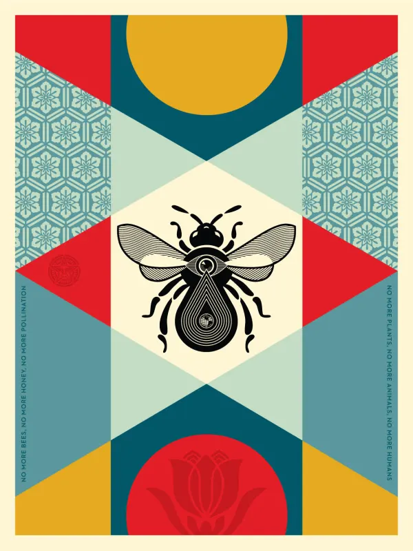 Bee Geometric (red), by Shepard Fairey, 2024