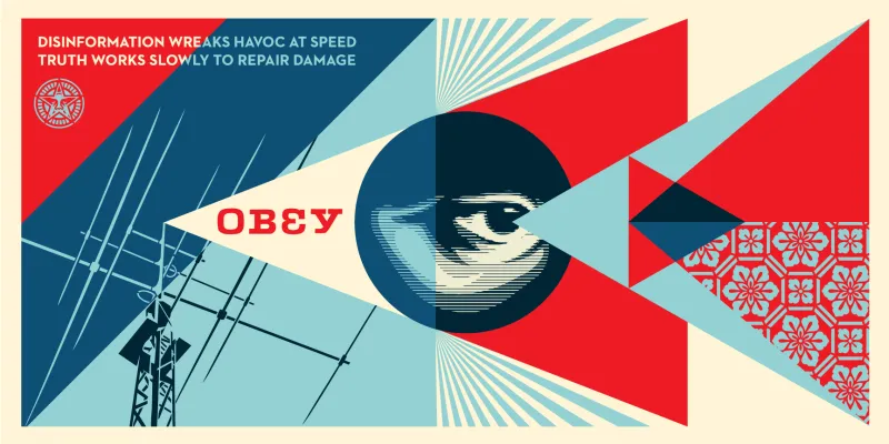 Disinformation Damage (cream), by Shepard Fairey, 2024
