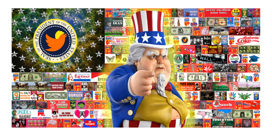 Uncle Scam Ad Flag, by Ron English, 2022