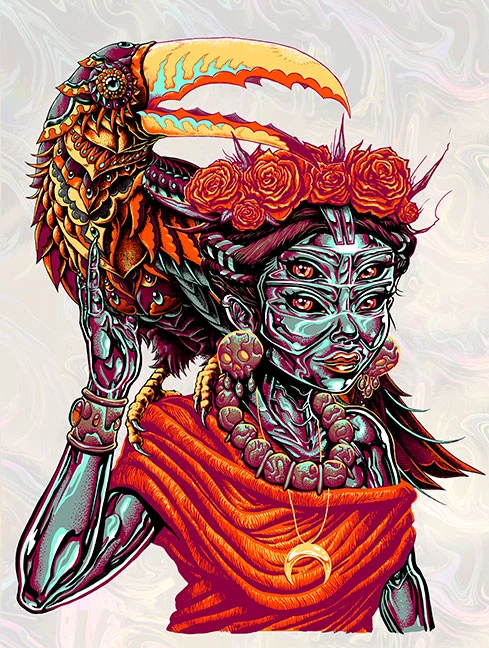 Cosmic Jungle Collaboration Print on White Swirl Foil, by Munk One x Bioworkz