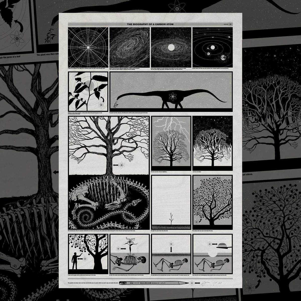 Biography of a Carbon Atom - Wood Panel, by Dan McCarthy