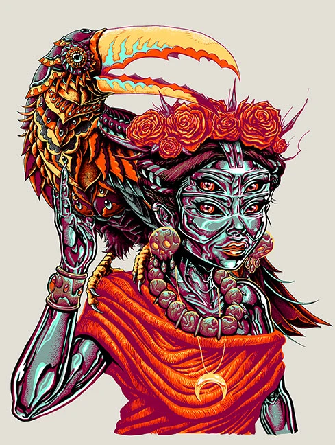 Cosmic Jungle Collaboration Print on White Glitter Stock, by Munk One x Bioworkz