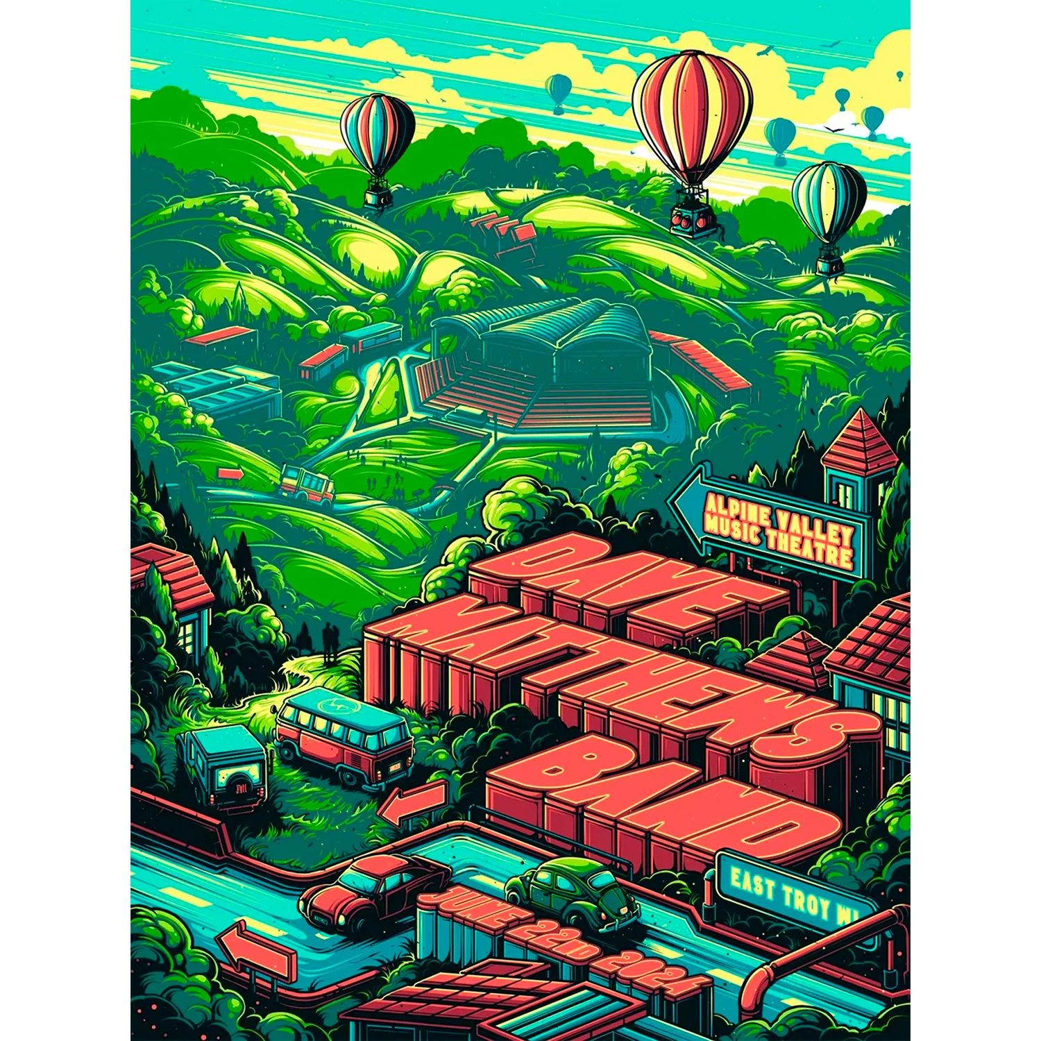 Dave Matthews Band - Alpine Valley - Red - Regular, by Dan Mumford, 2024