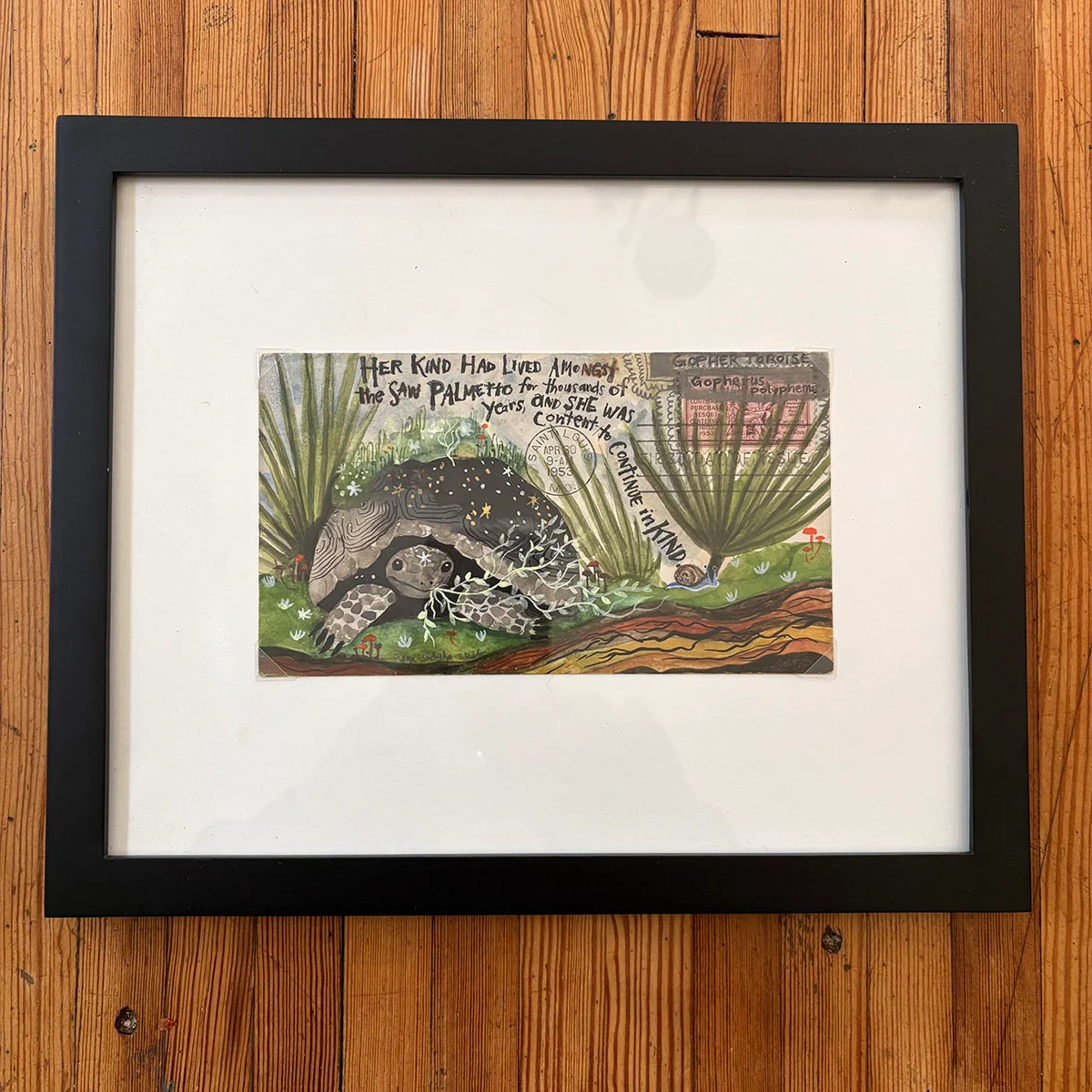 Gopher Tortoise - Original Gouache Watercolor Painting on Antique Envelope, by Diana Sudyka thumbnail 2