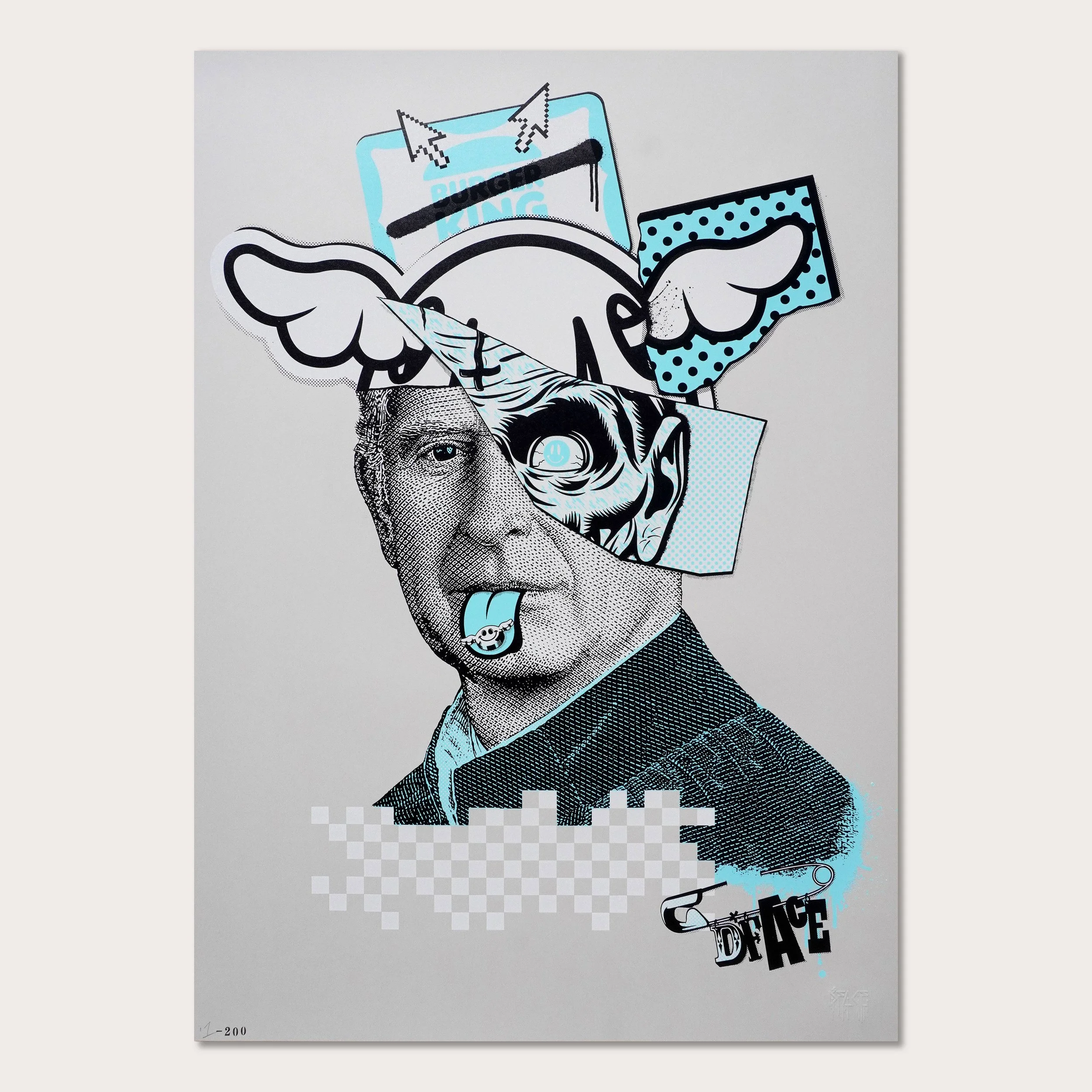 Punk Press - Monarchy Mash-Up, by D*face, 3-colour, hand-pulled silkscreen print on Olin Colours, grey, matt, 240gsm paper stock