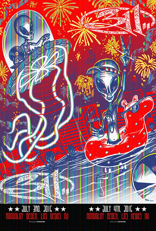 311 July 4th Vertical Rainbow Foil Uncut AP, by Munk One, 2015