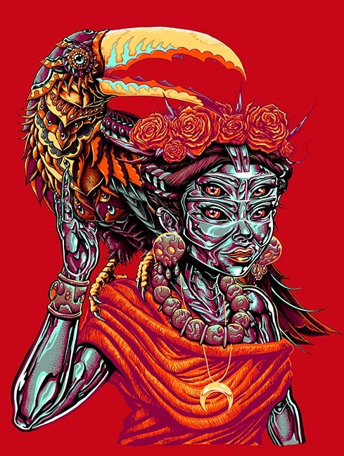 Cosmic Jungle Collaboration Print on Matte Red Stock, by Munk One x Bioworkz