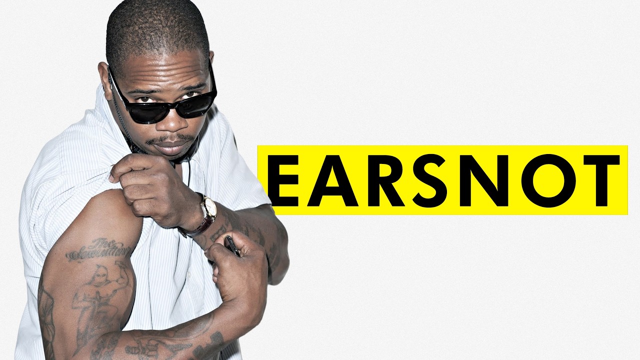 Portrait of Kunle Earsnot Martins beside bold yellow EARSNOT lettering
